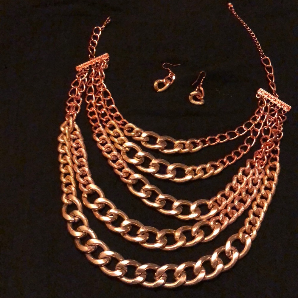 Copper & Gold Chain Necklace and Earring Set